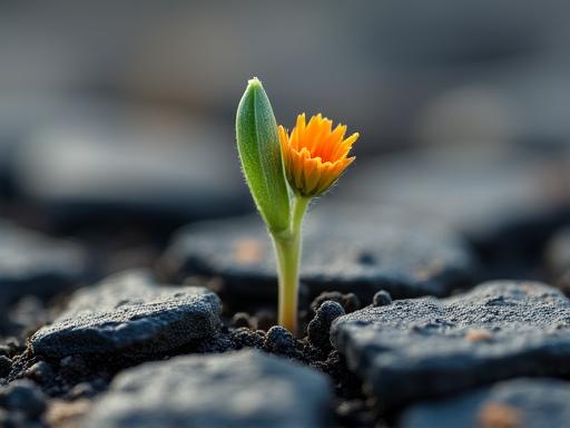 Macro fotografia di un germoglio tra le rocce della tundra